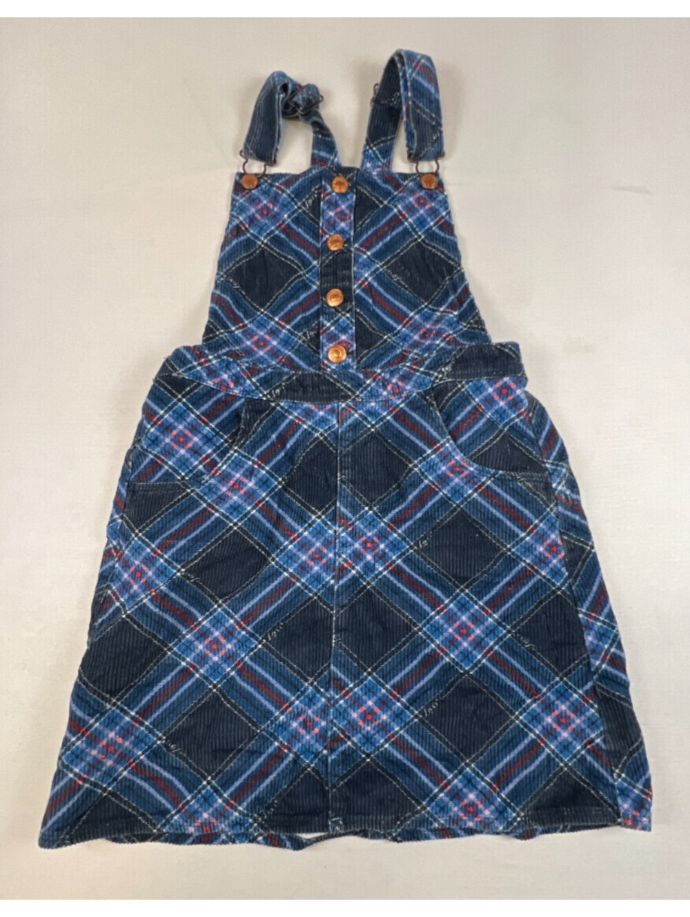 Levi's Girl L  Plaid Corduroy Jumper Dress Blue Overall Skirt